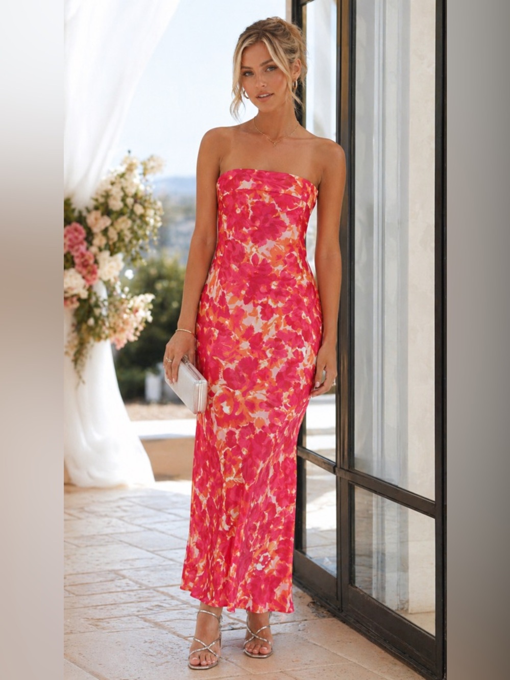 Floral Strapless Satin Maxi Dress – Wedding Guest Ready ✨ - Picture 2 of 6